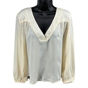 Band of the Free Cash Ivory Satin Popover Blouse Boho Long Sleeve Top NWT M